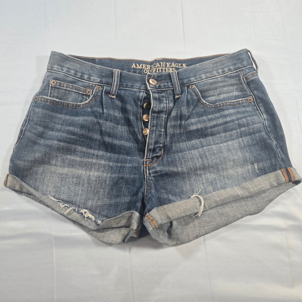 American Eagle Vintage Hi-Rise Festival Denim Shorts Medium Wash Button Fly 8